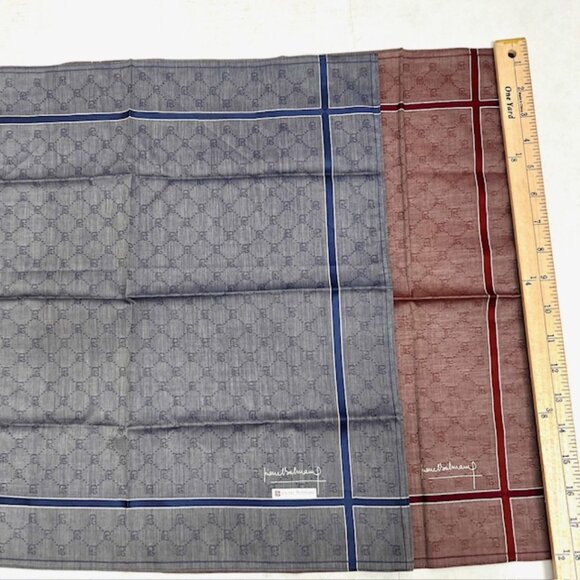 New 2 Classic Pierre Balmain handkerchiefs cotton/si;k 19" Burgendy Blue (68) - Picture 6 of 8